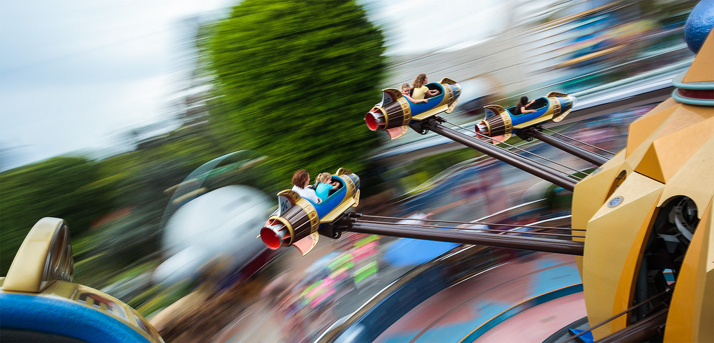 Amusement park ride being inspected for daily safety compliance